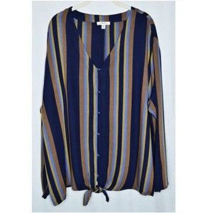Como Blu Sz  XL Button Up Long Sleeve Shirt Blouse Striped Rayon